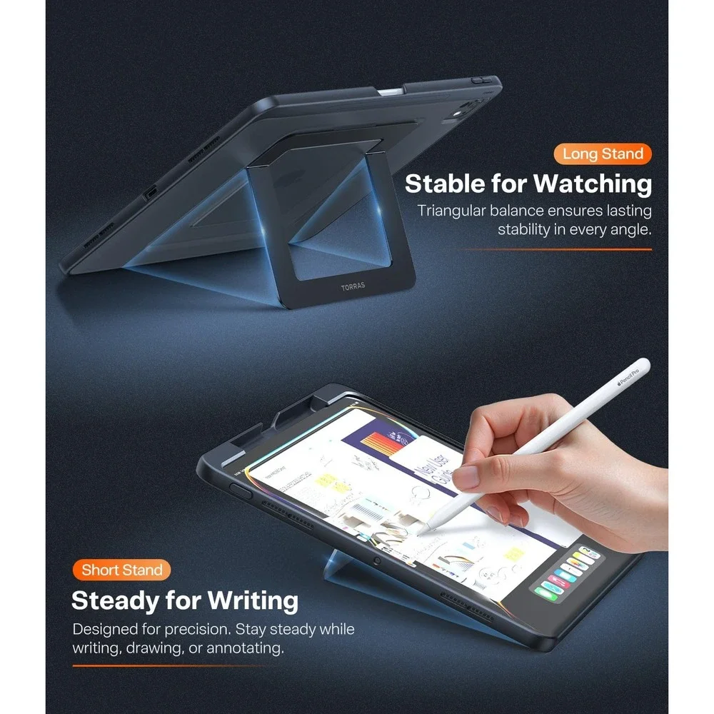 TORRAS Ostand K1 Guardian iPad Pro 12.9 Case M1 M2 Adjustable Stand Black